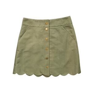 J Crew Skirt Womens 4 Ivy Button Front Scallop Hem Lined Pocket Mini Casual